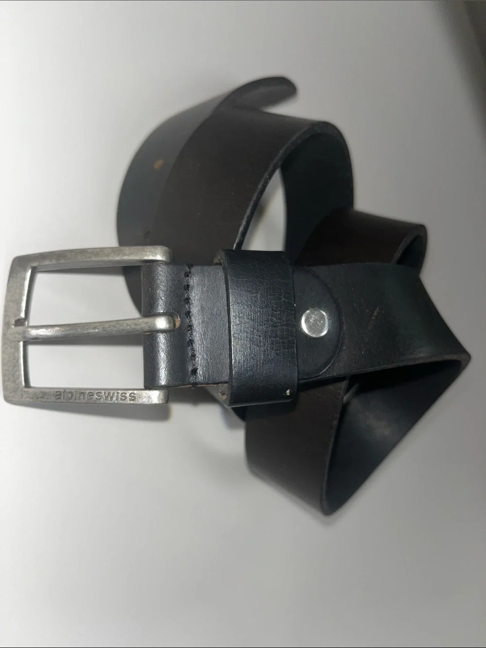 Alpine Swiss Black Leather Men's Belt with Metal Buckle
